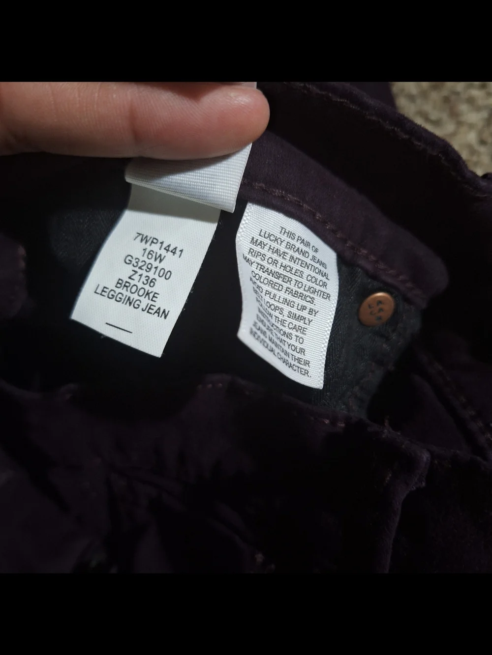 Lucky Brand Brooke Legging Jeans Plum Purple Soft Sateen 6/28